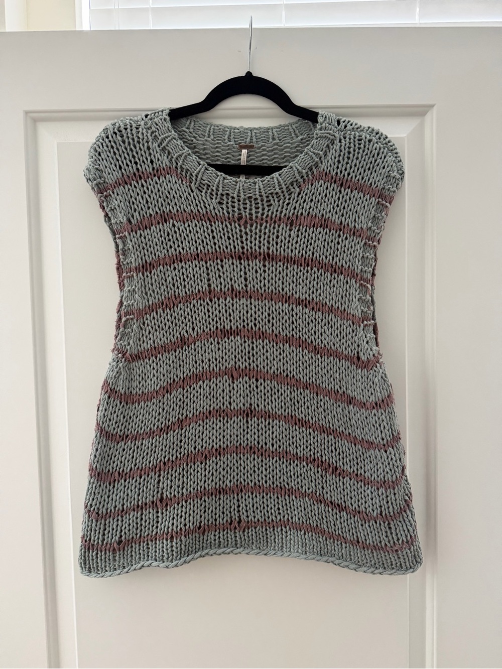 Free People Striped Scoop-Neck Sweater Tank in Mint Green and Taupe